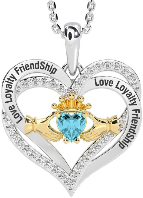 Diamond Aquamarine White Yellow Gold Irish 