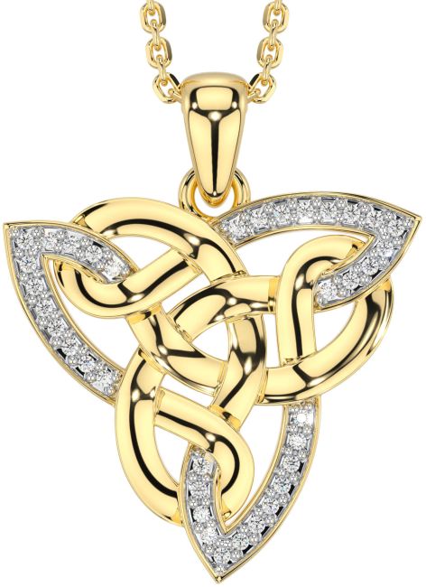 Diamond Gold Silver Celtic Trinity Knot Necklace