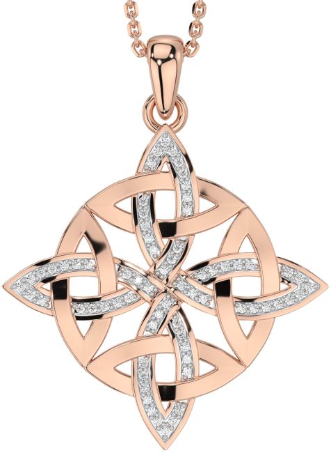 Diamond Rose Gold Silver Celtic Cross Necklace