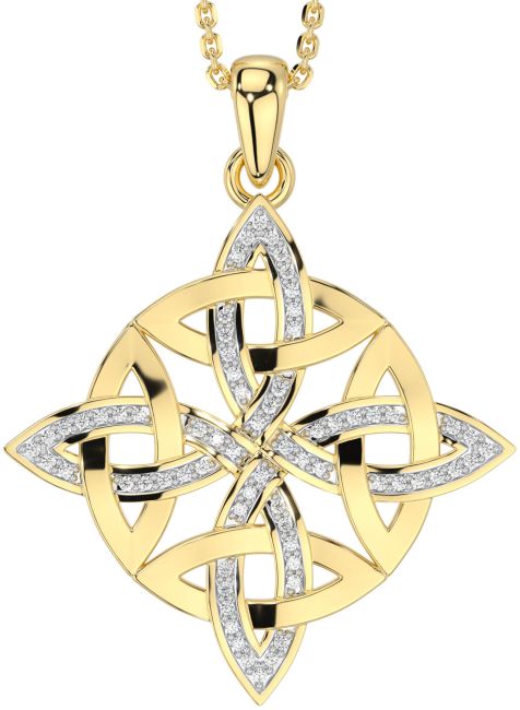 Diamond Gold Silver Celtic Cross Necklace