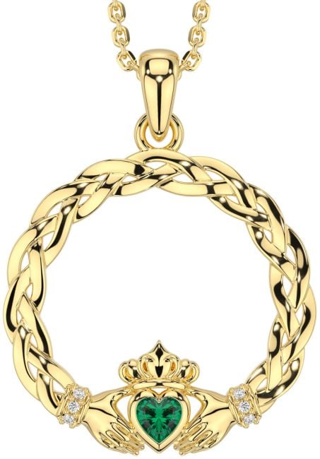 Diamant Smaragd Gold Silber keltisch Claddagh Halskette