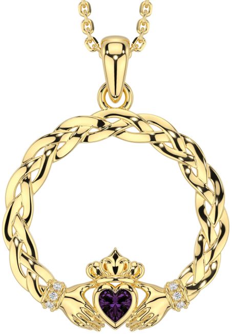 Diamant Alexandrit Guld Keltiskt Claddagh Halsband