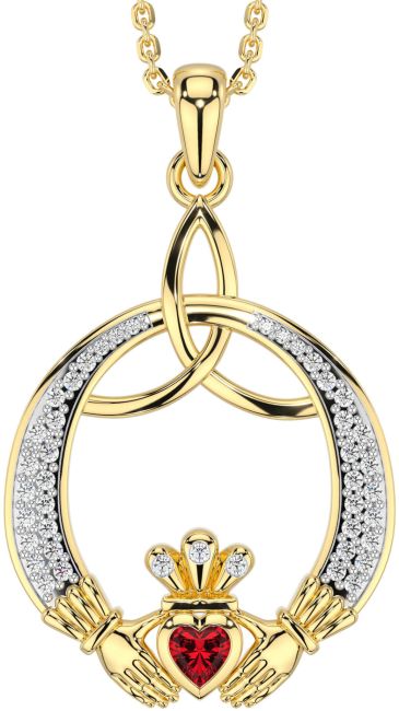 Diamond Ruby Gold Silver Claddagh Celtic Trinity Knot Necklace