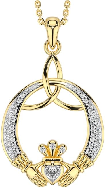 Diamond Gold Claddagh Celtic Trinity Knot Necklace