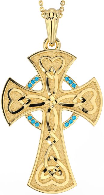 Large Topaz Gold Silver Celtic Cross Heart Necklace