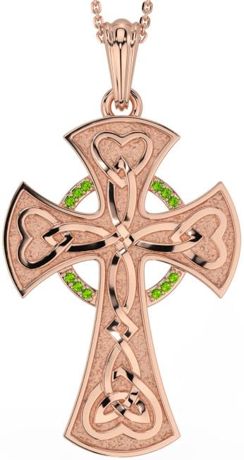 Large Peridot Rose Gold Celtic Cross Heart Necklace
