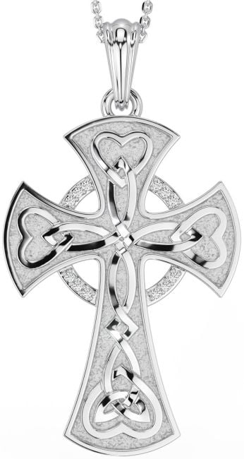 Large Diamond Silver Celtic Cross Heart Necklace