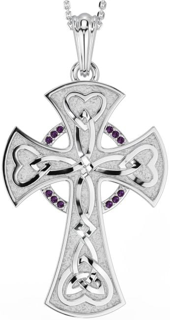 Large Alexandrite White Gold Celtic Cross Heart Necklace