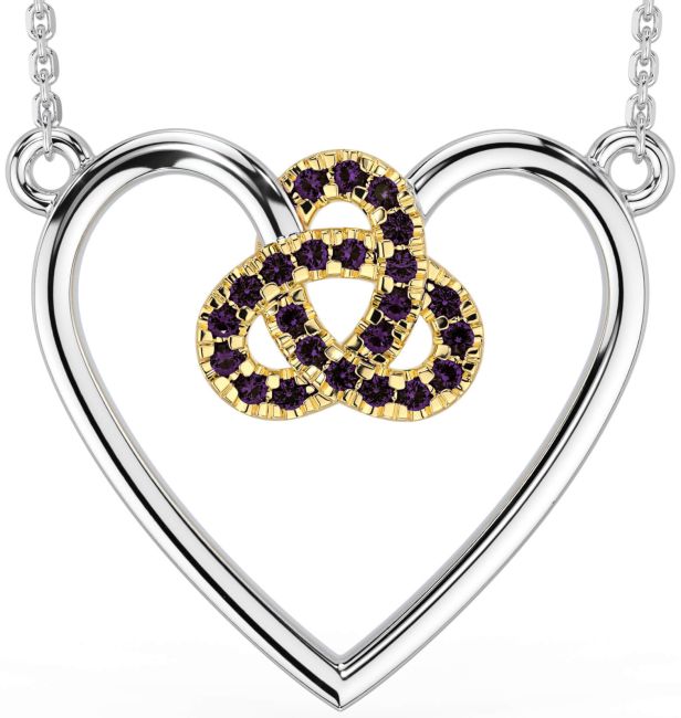 Alexandrite Gold Silver Celtic Trinity Knot Heart Necklace