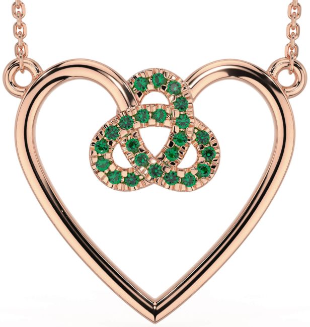Emerald Rose Gold Silver Celtic Trinity Knot Heart Necklace