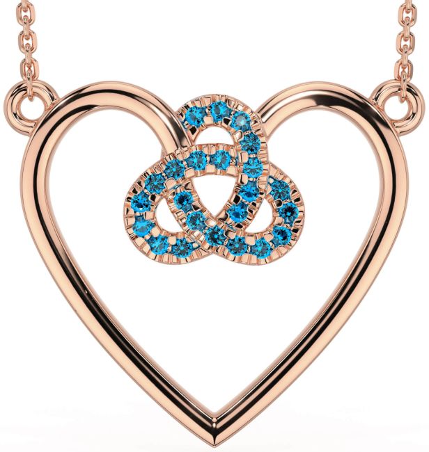 Topaz Rose Gold Silver Celtic Trinity Knot Heart Necklace