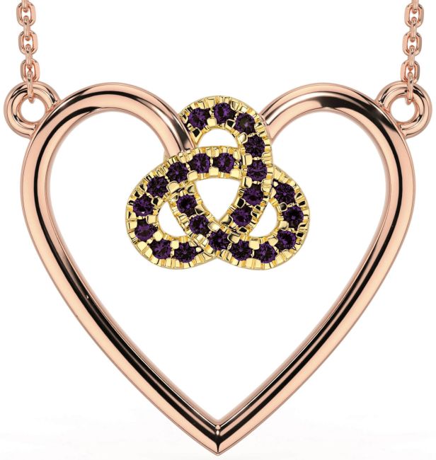 Alexandrite Rose Yellow Gold & Silver Celtic Trinity Knot Heart Necklace