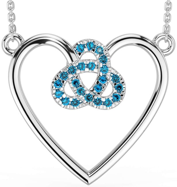 Topaz White Gold Celtic Trinity Knot Heart Necklace