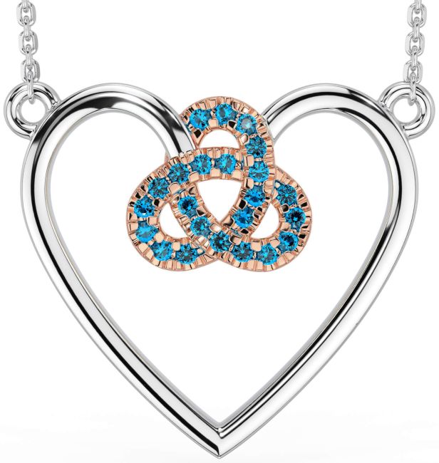 Topaz White Rose Gold Celtic Trinity Knot Heart Necklace