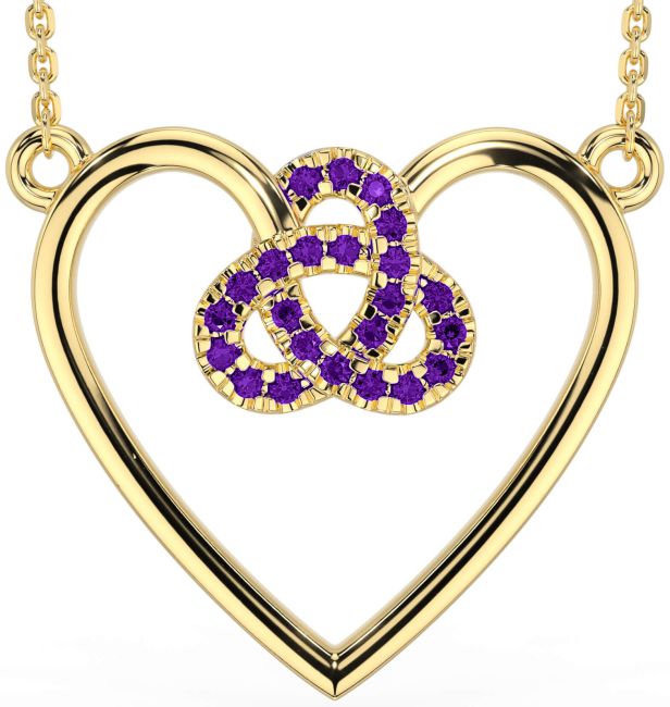 Amethyst Gold Celtic Trinity Knot Heart Necklace
