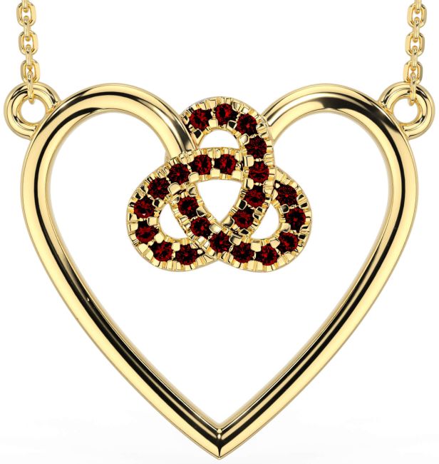 Garnet Gold Celtic Trinity Knot Heart Necklace
