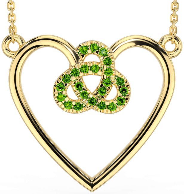 Peridot Gold Celtic Trinity Knot Heart Necklace