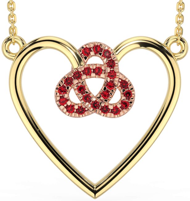 Ruby Rose Yellow Gold Celtic Trinity Knot Heart Necklace