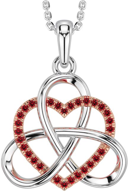 Ruby Rose Gold Silver Celtic Trinity Knot Heart Necklace