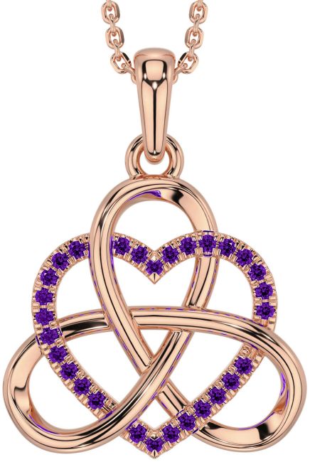 Amethyst Rose Gold Silver Celtic Trinity Knot Heart Necklace
