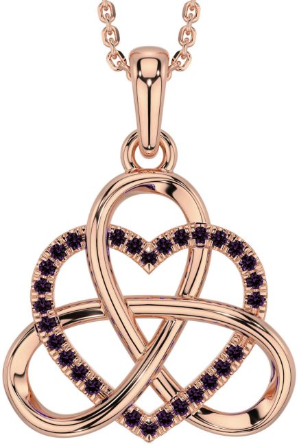 Alexandrite Rose Gold Silver Celtic Trinity Knot Heart Necklace