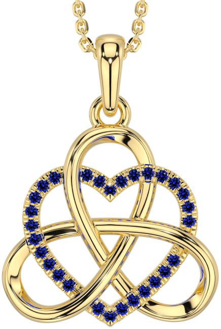 Sapphire Gold Silver Celtic Trinity Knot Heart Necklace