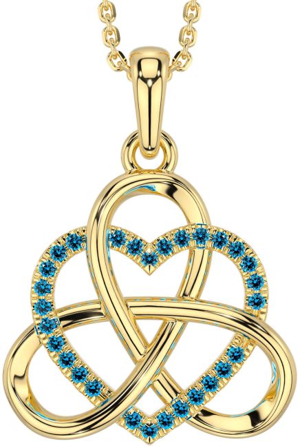 Topaz Gold Silver Celtic Trinity Knot Heart Necklace