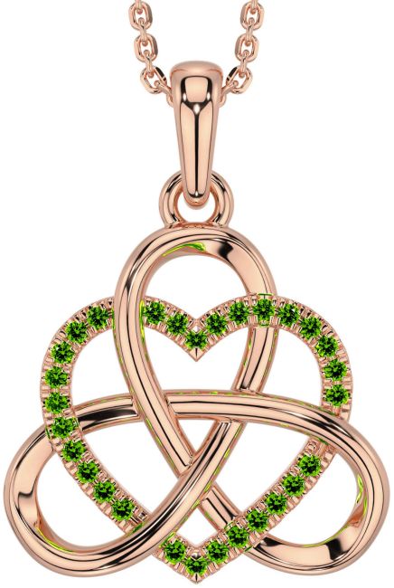 Peridot Rose Gold Celtic Trinity Knot Heart Necklace