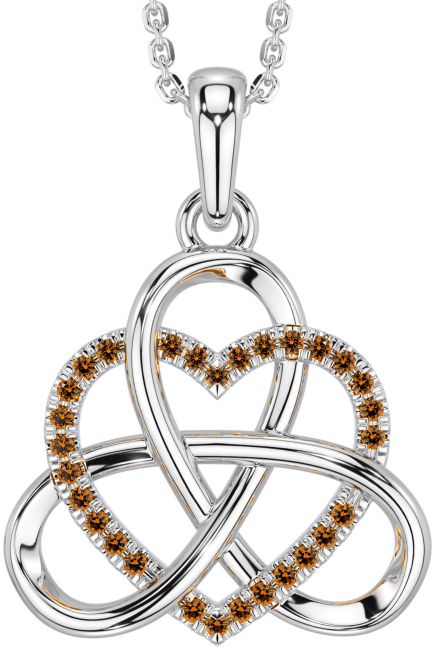 Citrine Silver Celtic Trinity Knot Heart Necklace