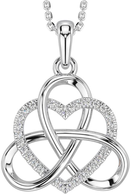 Diamond Silver Celtic Trinity Knot Heart Necklace