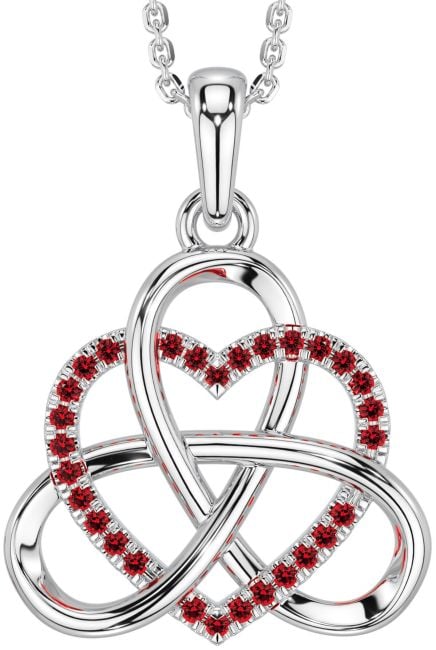Ruby White Gold Celtic Trinity Knot Heart Necklace