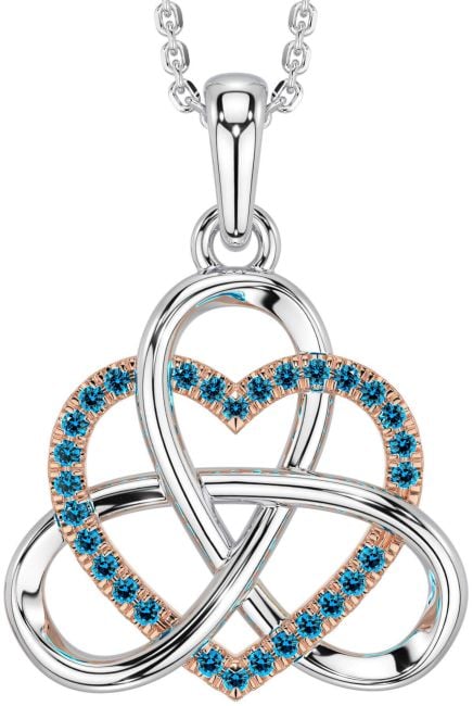 Topaz White Rose Gold Celtic Trinity Knot Heart Necklace