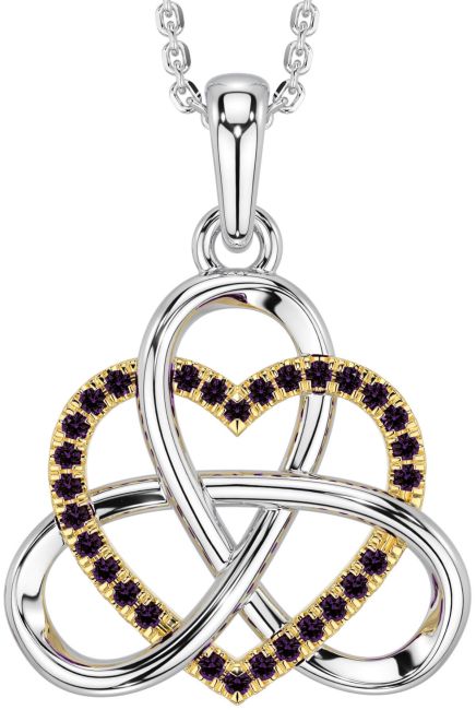 Alexandrite White Yellow Gold Celtic Trinity Knot Heart Necklace