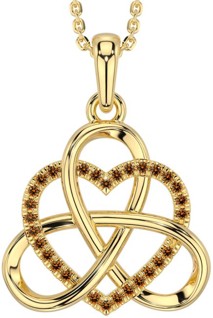 Citrine Gold Celtic Trinity Knot Heart Necklace