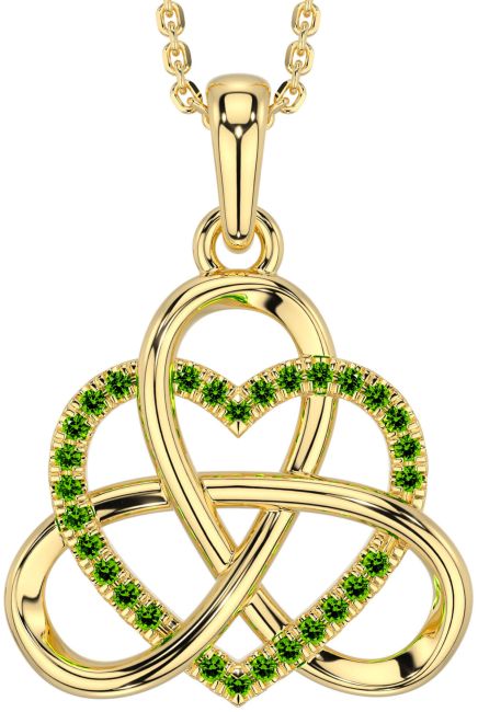 Peridot Gold Celtic Trinity Knot Heart Necklace