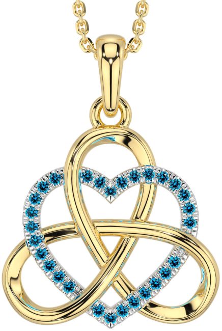 Topaz White Yellow Gold Celtic Trinity Knot Heart Necklace