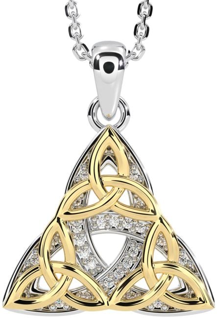 Diamond Gold Silver Celtic Trinity Knot Necklace