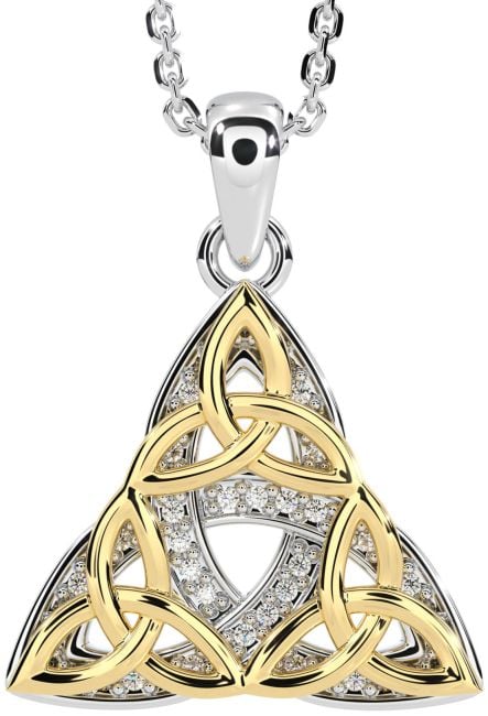 Diamond White Yellow Gold Celtic Trinity Knot Necklace