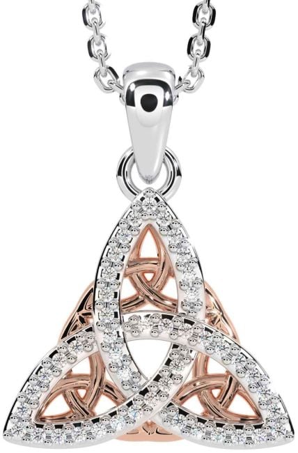 Diamond Rose Gold Silver Celtic Trinity Knot Necklace