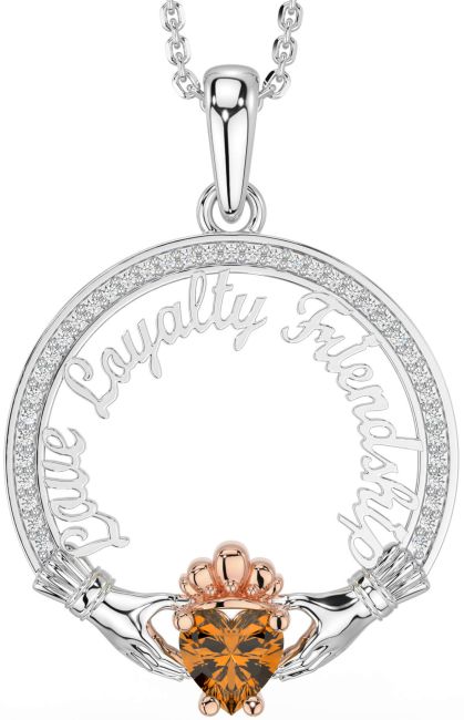 Diamond Citrine Rose Gold Silver Irish 