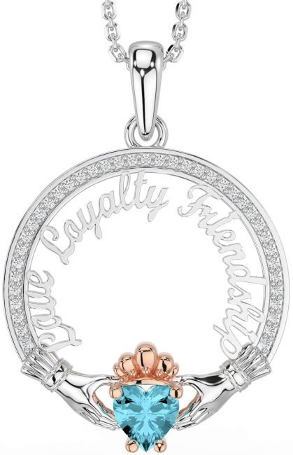 Diamond Aquamarine White Rose Gold Irish 