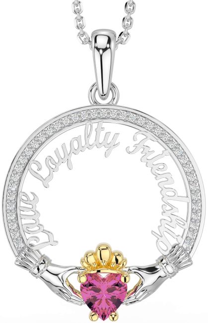 Diamond Pink Tourmaline White Yellow Gold Irish 