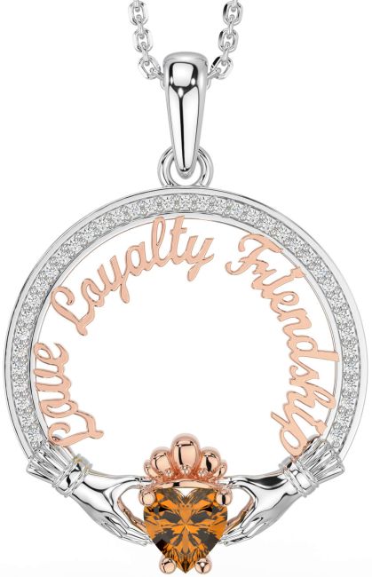 Diamond Citrine White Rose Gold Irish 