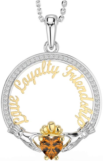Diamond Citrine White Yellow Gold Irish 