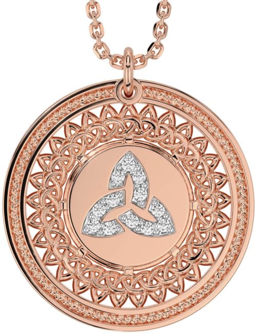 Diamond Rose Gold Silver Celtic Trinity Knot Necklace