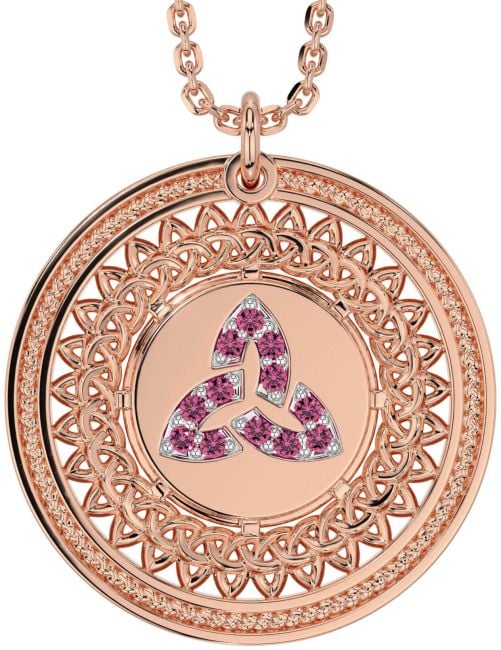 Pink Tourmaline Rose Gold Silver Celtic Trinity Knot Necklace