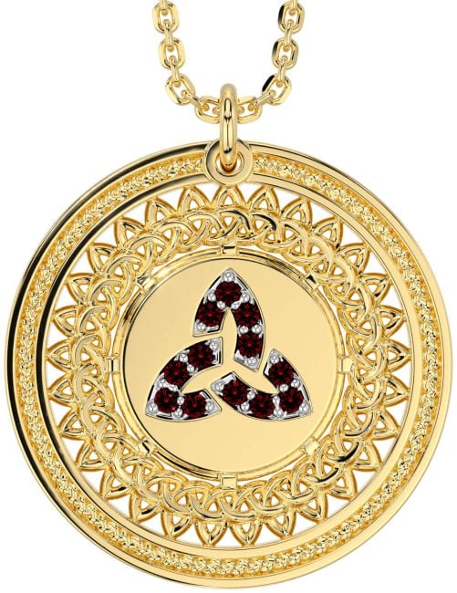 Garnet Gold Silver Celtic Trinity Knot Necklace