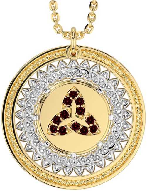 Garnet Gold Silver Celtic Trinity Knot Necklace
