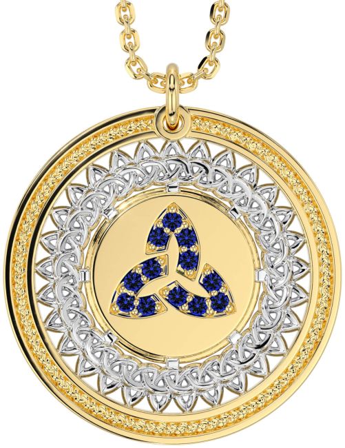 Sapphire Gold Silver Celtic Trinity Knot Necklace
