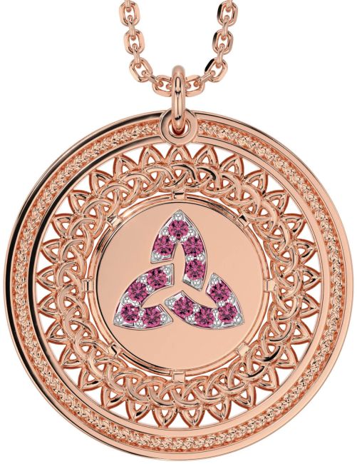 Pink Tourmaline Rose Gold Celtic Trinity Knot Necklace